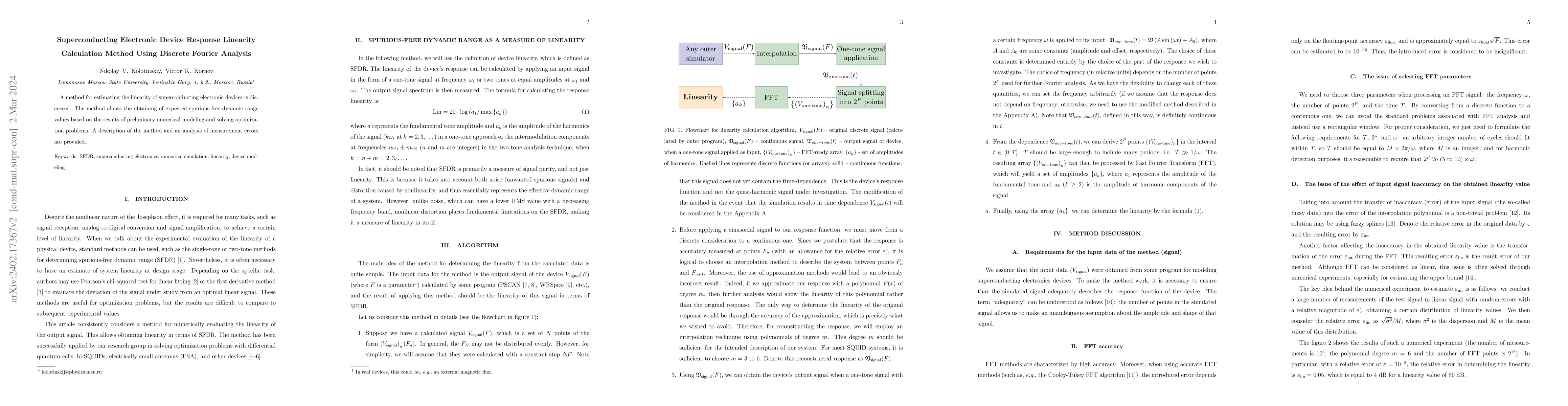 Thumbnail for Superconducting Electronic Device Response Linearity Calculation Method
  Using Discrete Fourier Analysis