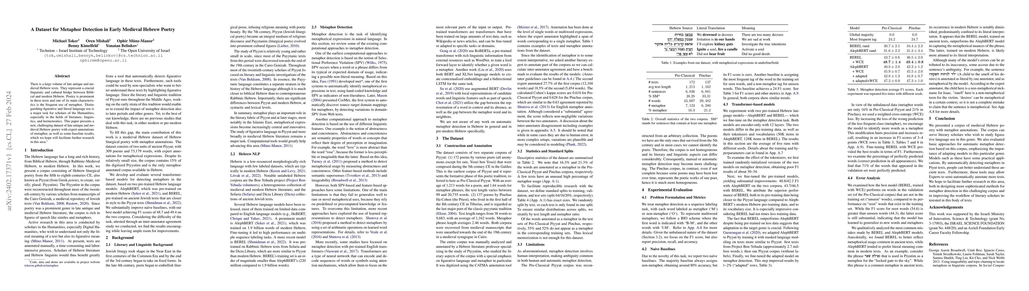 Thumbnail for A Dataset for Metaphor Detection in Early Medieval Hebrew Poetry