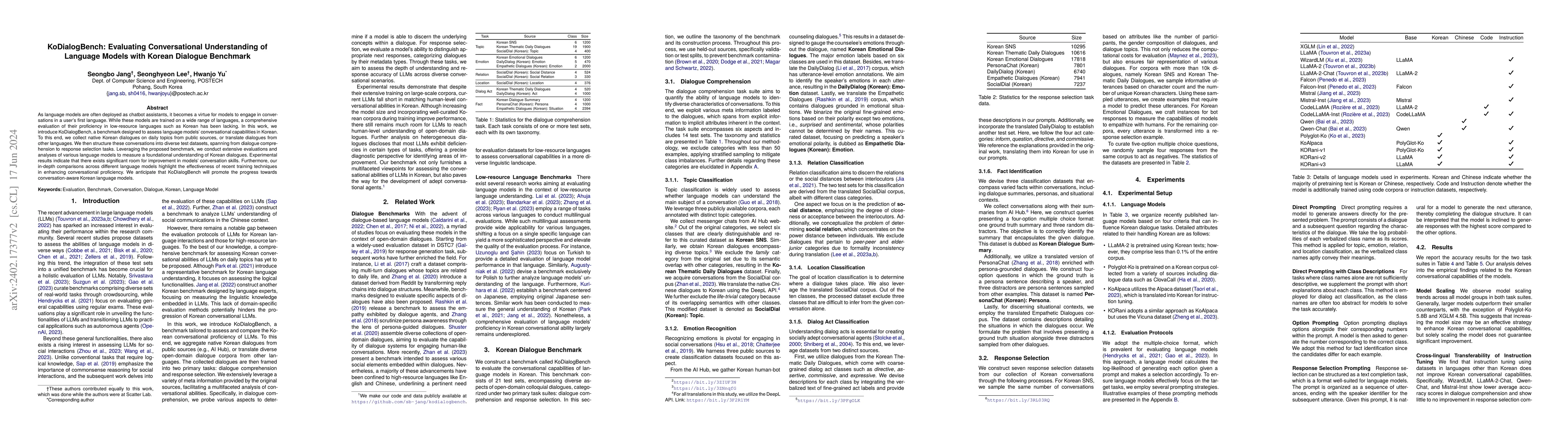 Thumbnail for KoDialogBench: Evaluating Conversational Understanding of Language
  Models with Korean Dialogue Benchmark
