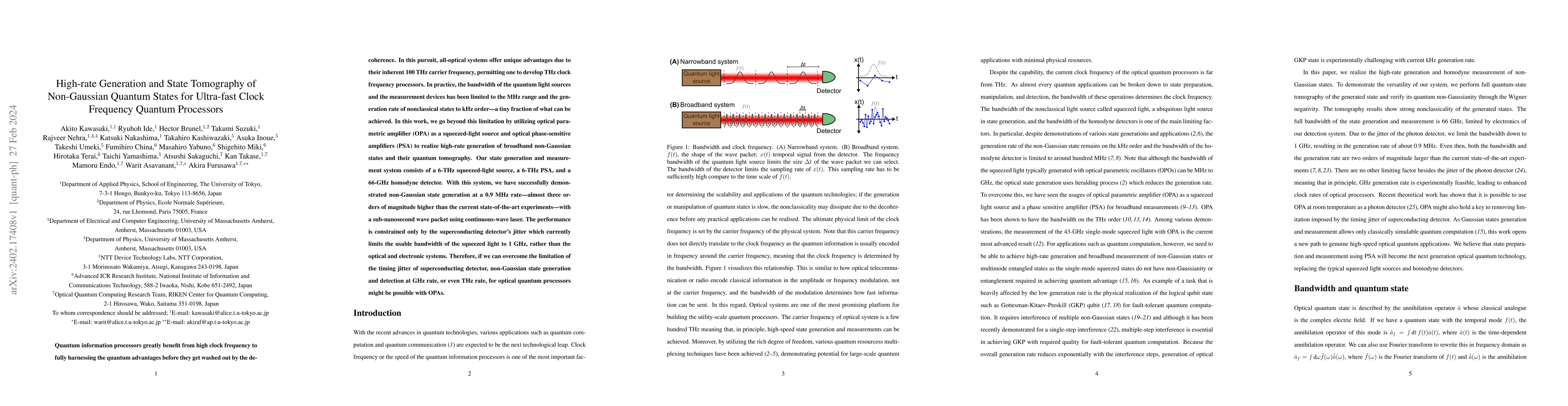 Thumbnail for High-rate Generation and State Tomography of Non-Gaussian Quantum States
  for Ultra-fast Clock Frequency Quantum Processors