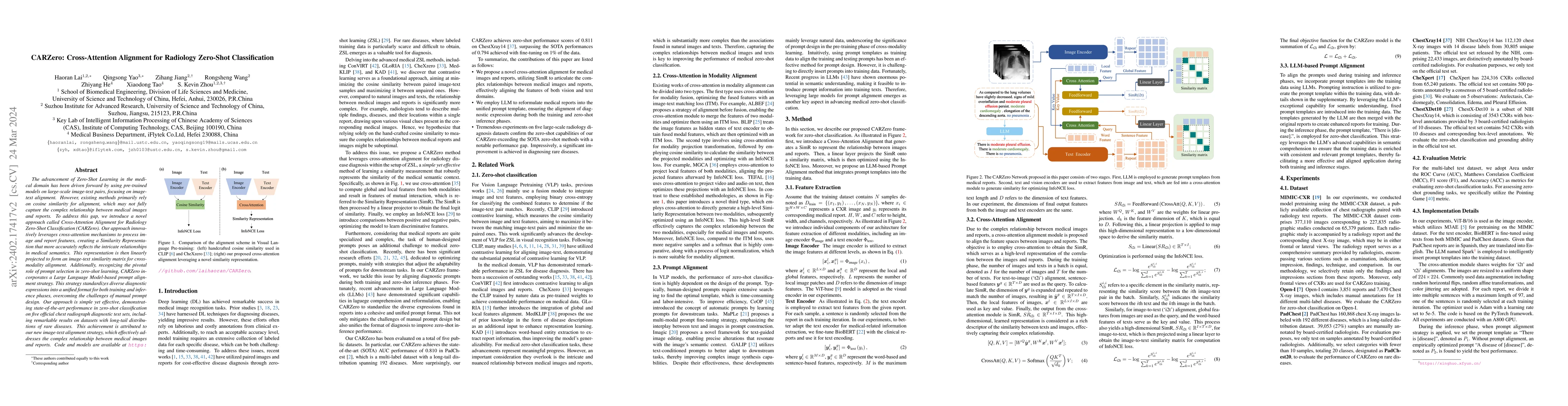 Thumbnail for CARZero: Cross-Attention Alignment for Radiology Zero-Shot
  Classification