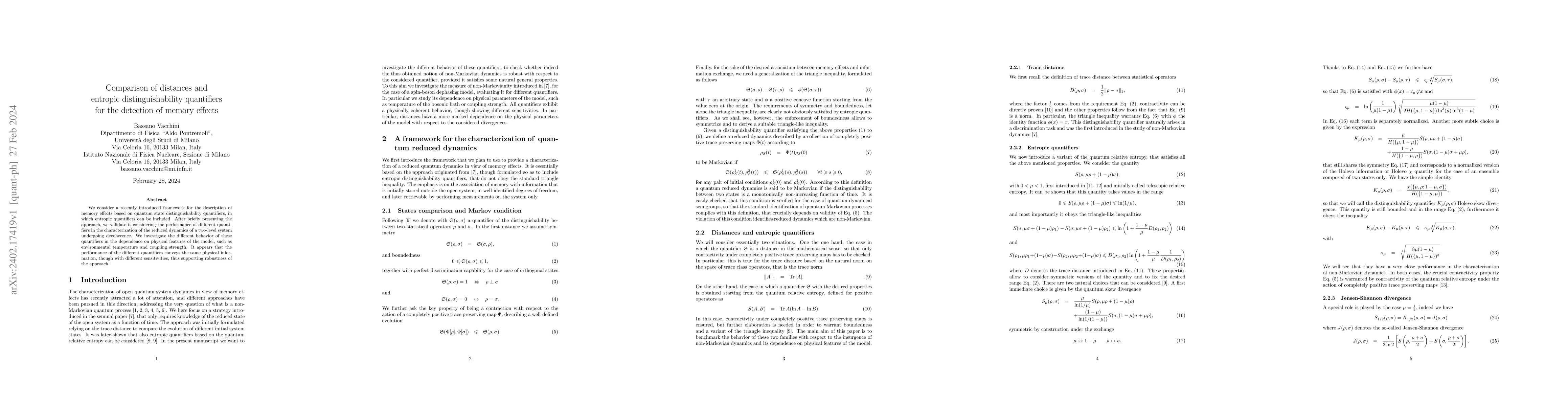 Thumbnail for Comparison of Distances and Entropic Distinguishability Quantifiers for
  the Detection of Memory Effects