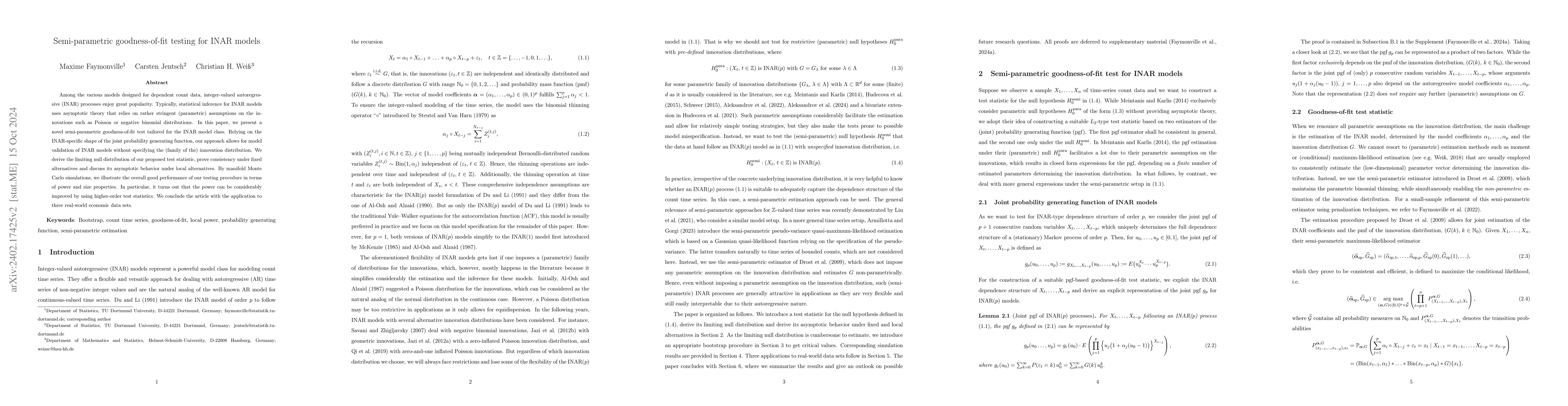 Thumbnail for Semi-parametric goodness-of-fit testing for INAR models