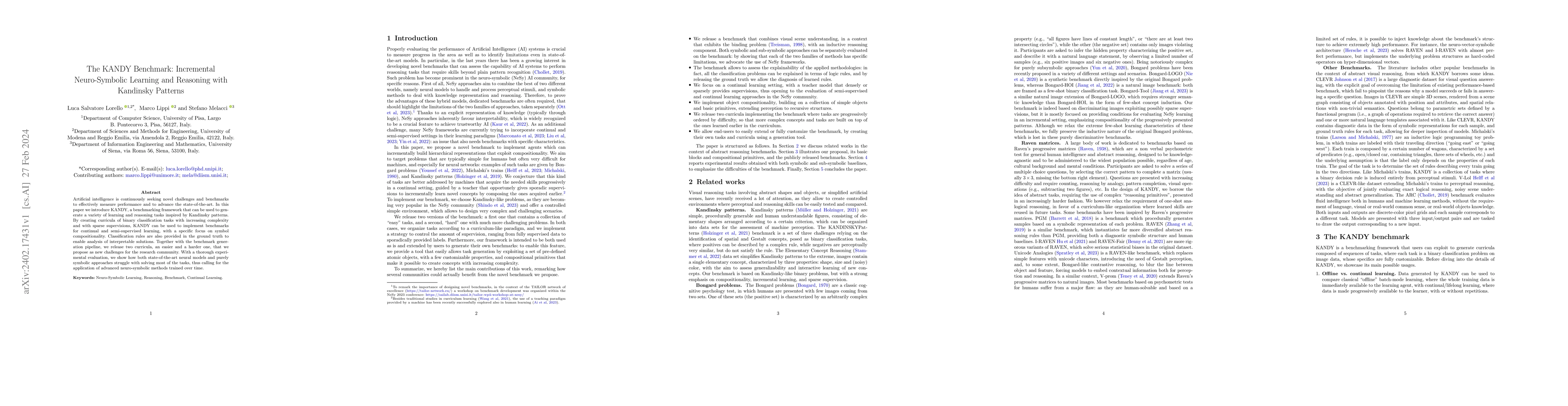 Thumbnail for The KANDY Benchmark: Incremental Neuro-Symbolic Learning and Reasoning
  with Kandinsky Patterns