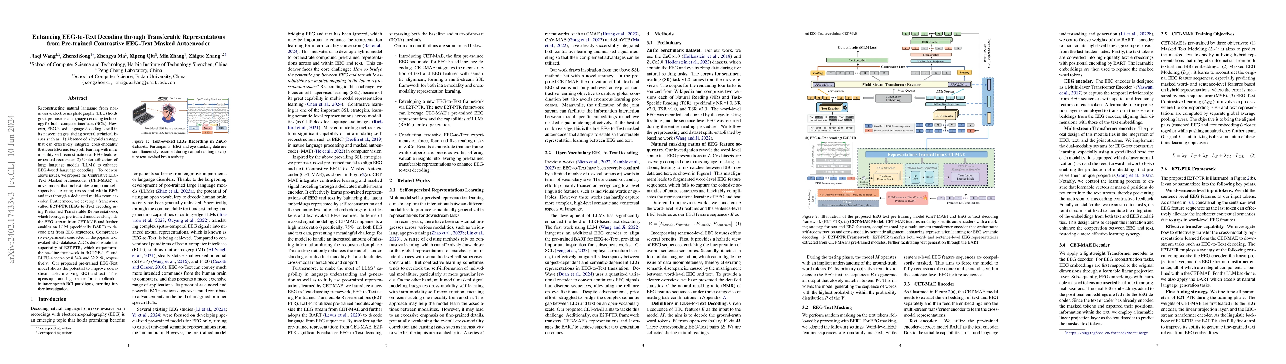 Thumbnail for Enhancing EEG-to-Text Decoding through Transferable Representations from
  Pre-trained Contrastive EEG-Text Masked Autoencoder