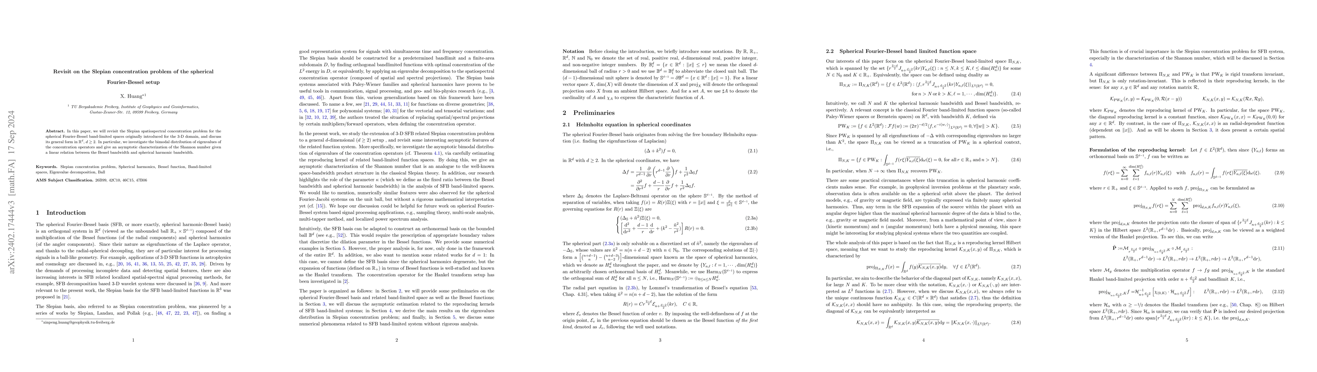 Thumbnail for Revisit on the Slepian concentration problem of the spherical
  Fourier-Bessel setup