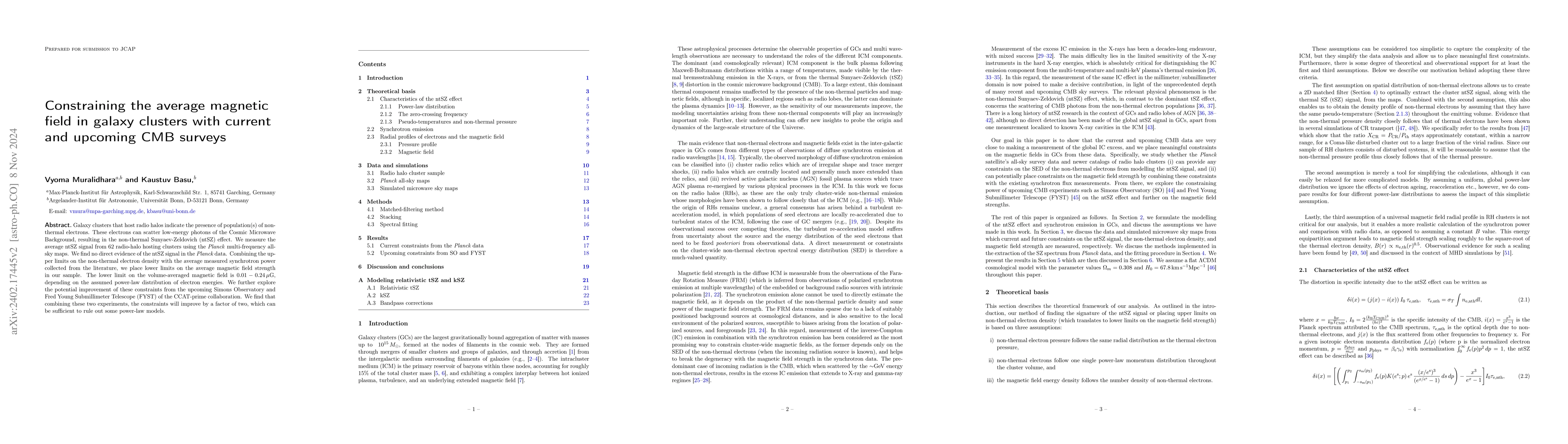Thumbnail for Constraining the average magnetic field in galaxy clusters with current
  and upcoming CMB surveys