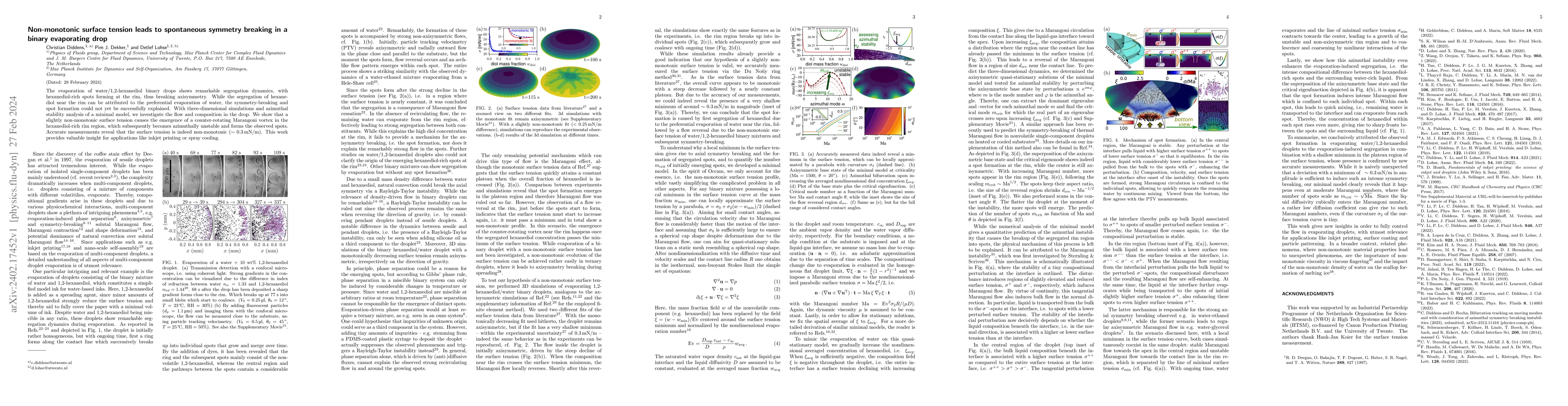 Thumbnail for Non-monotonic surface tension leads to spontaneous symmetry breaking in
  a binary evaporating drop