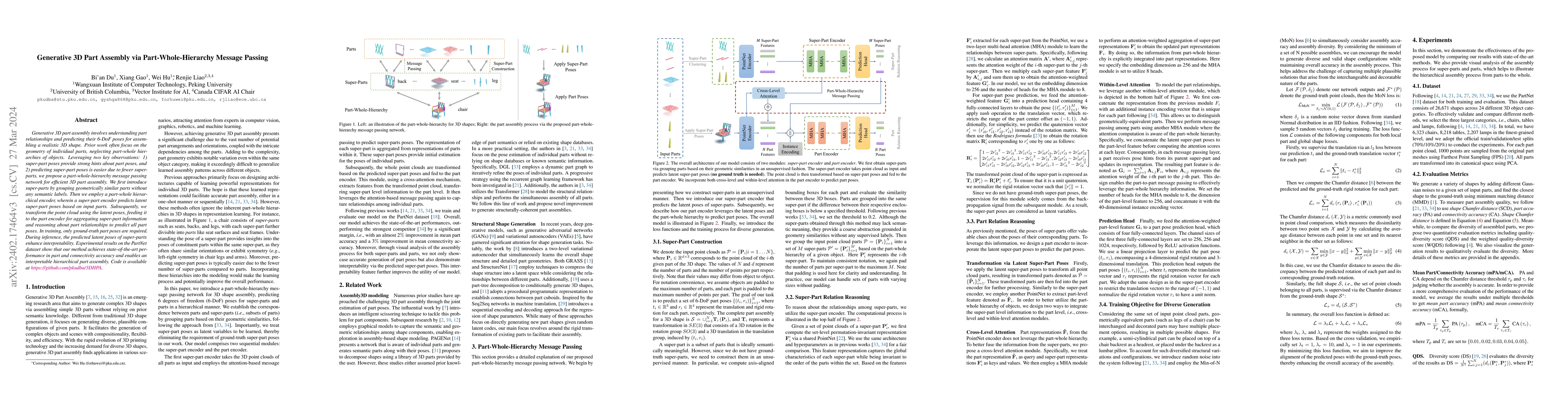 Thumbnail for Generative 3D Part Assembly via Part-Whole-Hierarchy Message Passing
