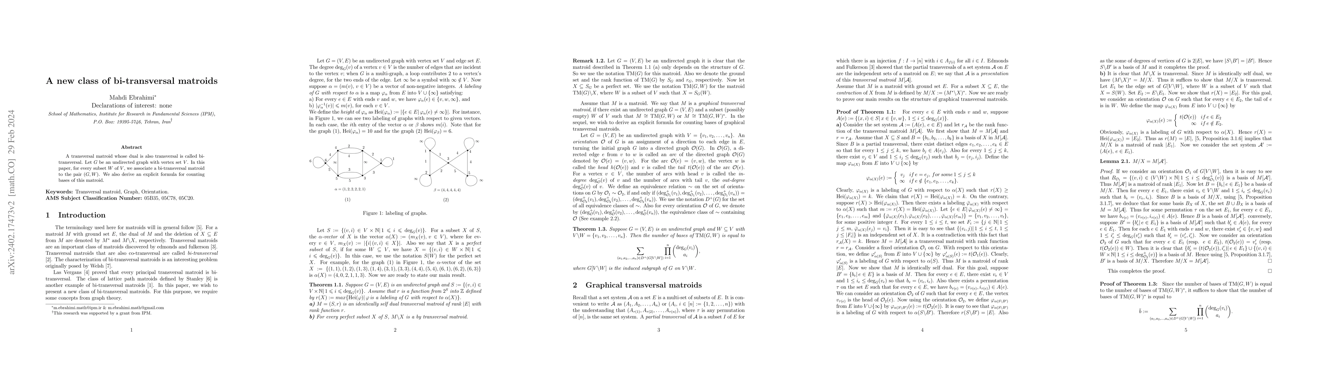 Thumbnail for A new class of bi-transversal matroids
