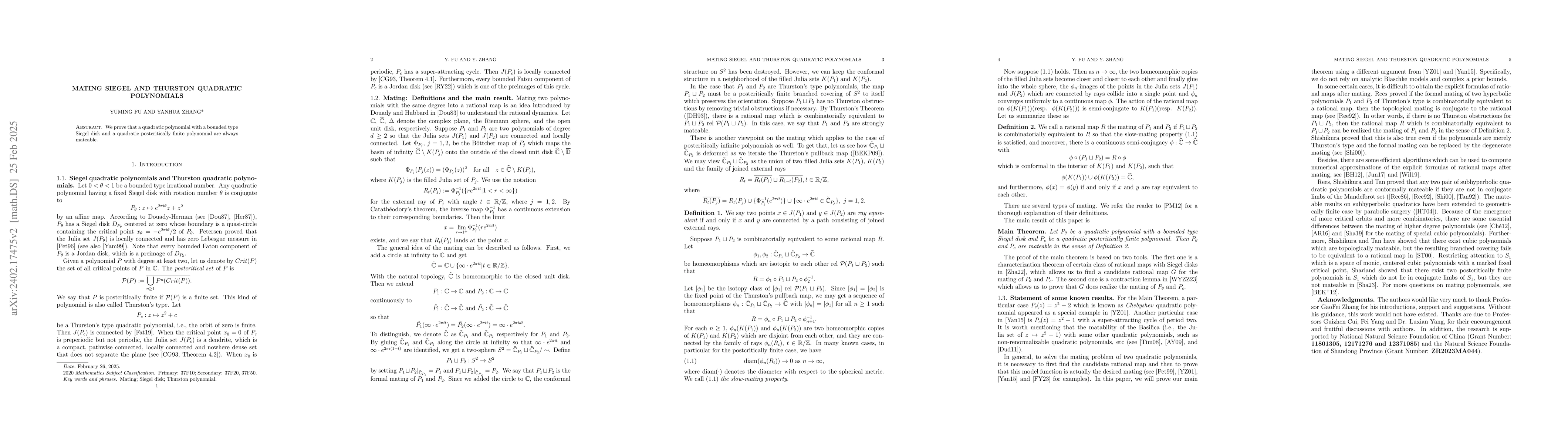 Thumbnail for Mating Siegel and Thurston quadratic polynomials