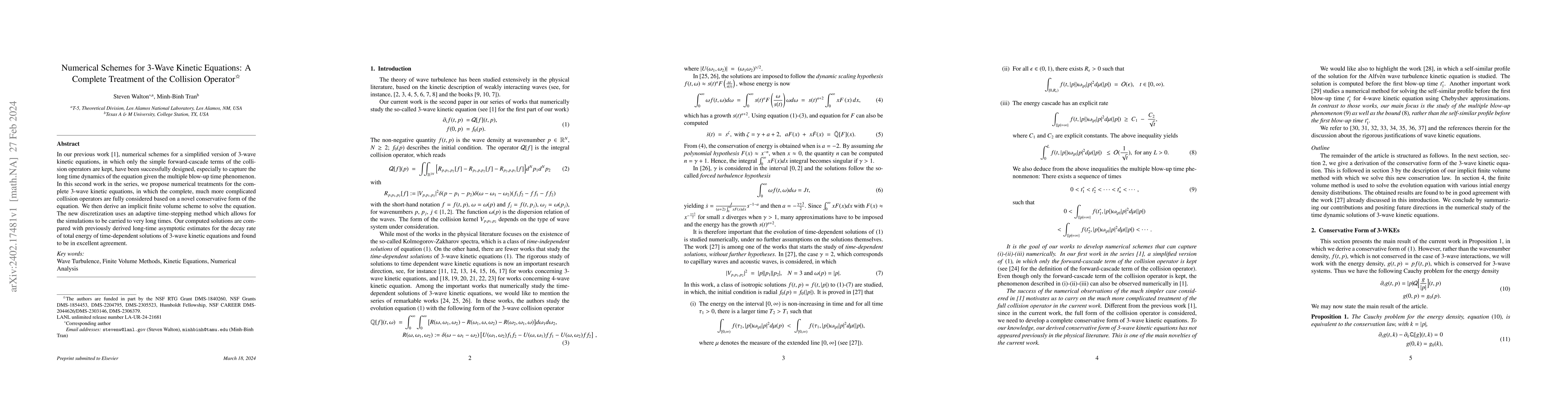 Thumbnail for Numerical Schemes for 3-Wave Kinetic Equations: A Complete Treatment of
  the Collision Operator