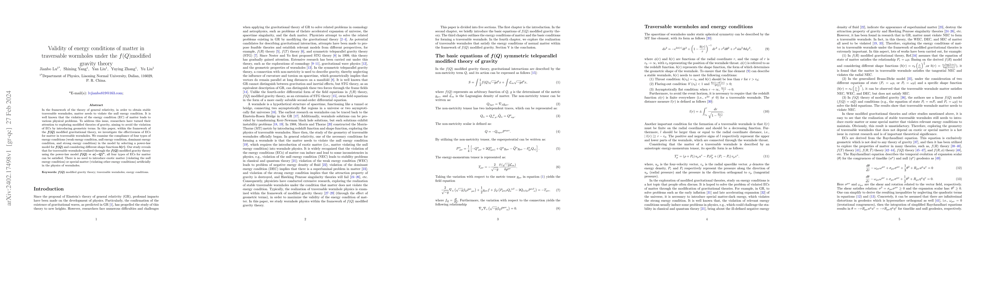 Thumbnail for Validity of energy conditions of matter in traversable wormholes under
  the $f(Q)$ modified gravity theory