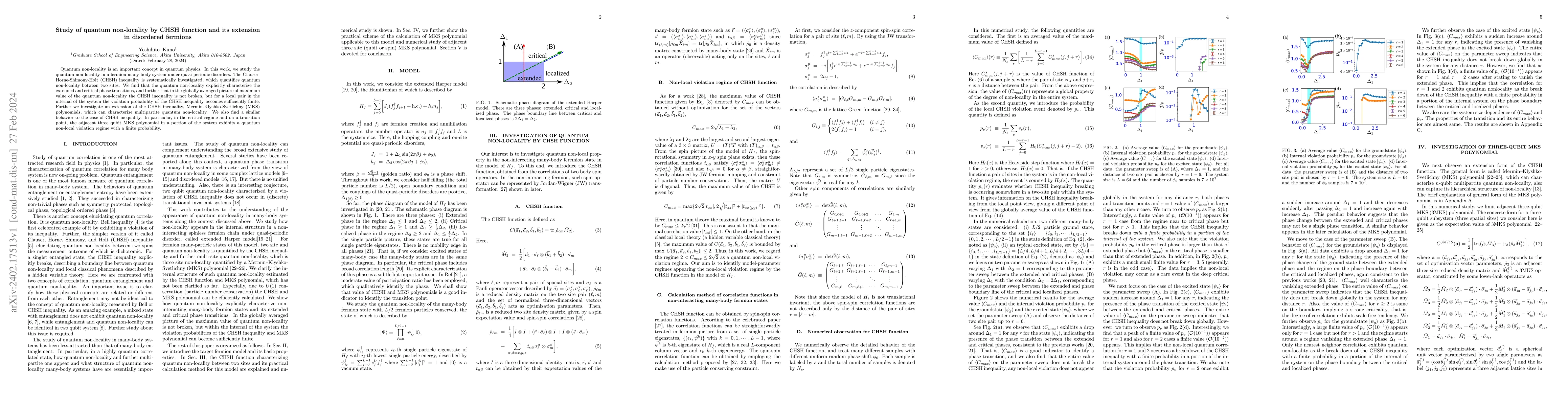 Thumbnail for Study of quantum non-locality by CHSH function and its extension in
  disordered fermions