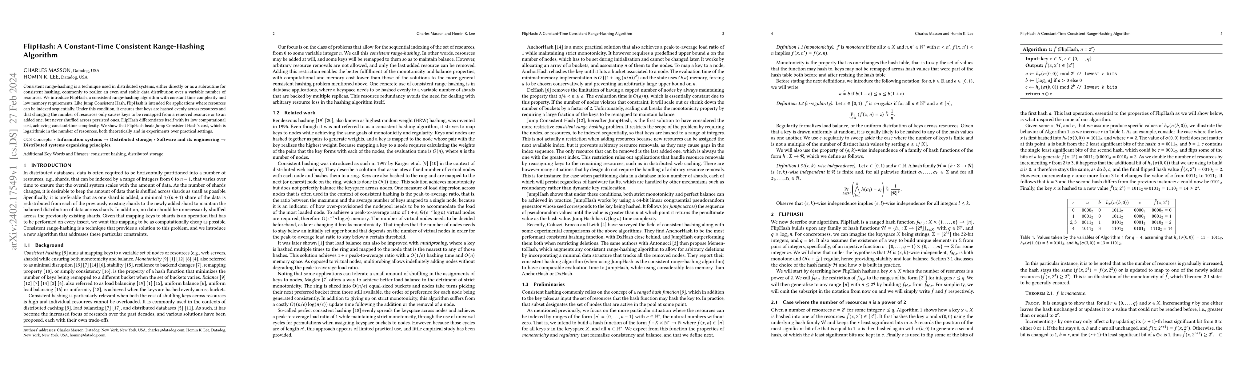 Thumbnail for FlipHash: A Constant-Time Consistent Range-Hashing Algorithm