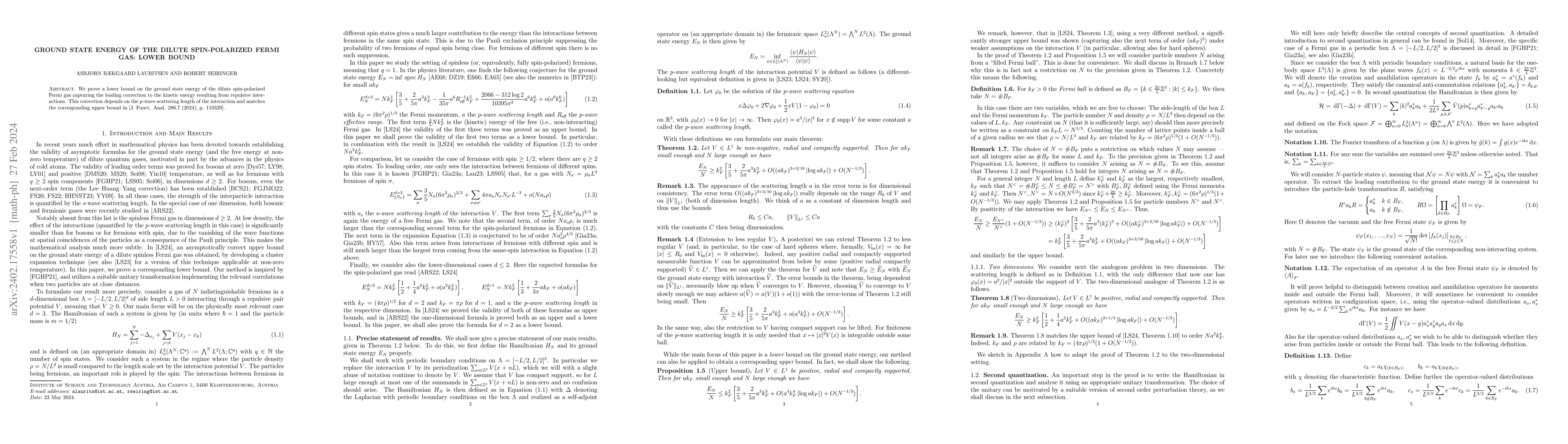 Thumbnail for Ground state energy of the dilute spin-polarized Fermi gas: Lower bound