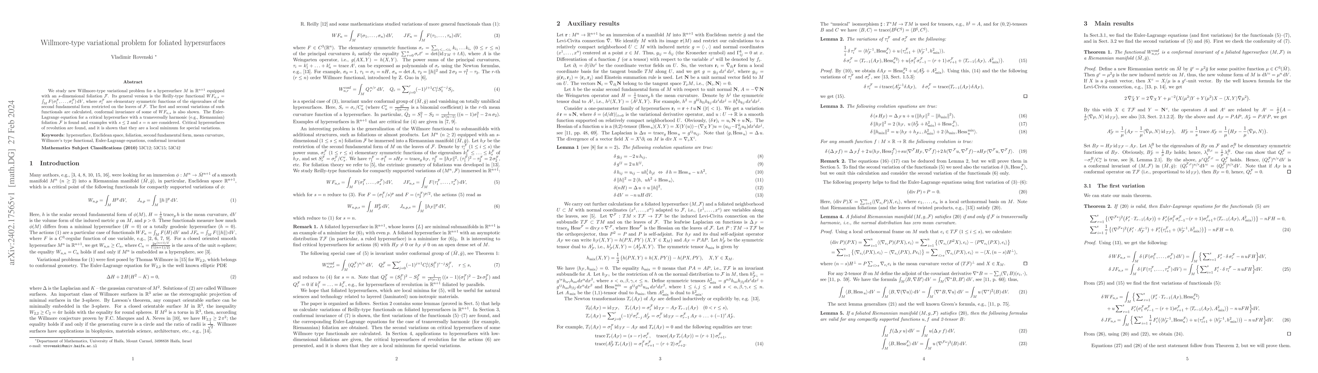 Thumbnail for Willmore-type variational problem for foliated hypersurfaces