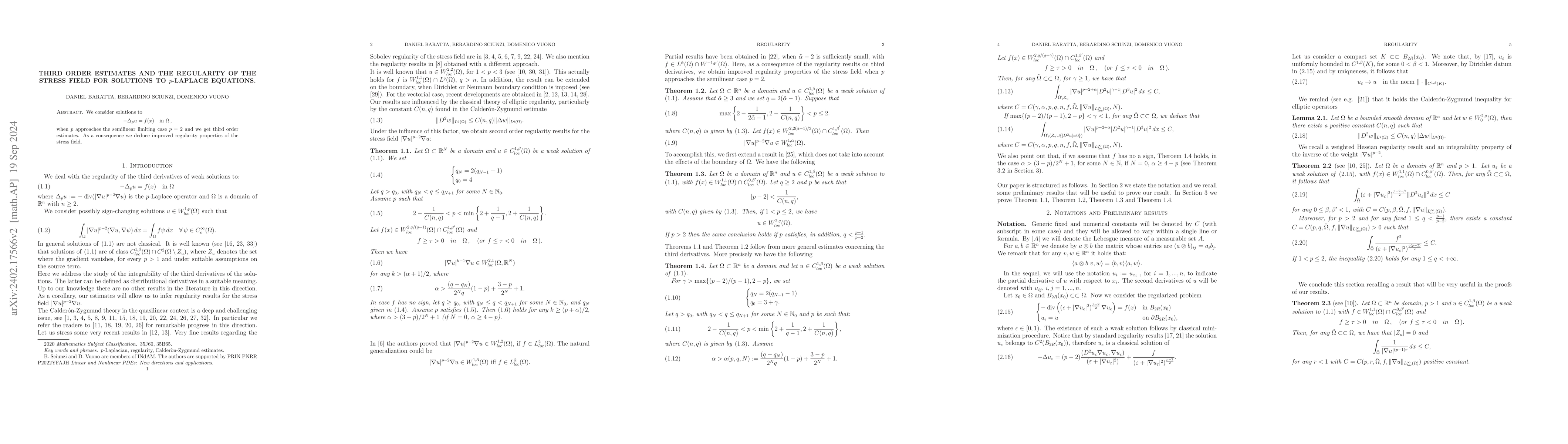 Thumbnail for Third order estimates and the regularity of the stress field for
  solutions to $p$-Laplace equations