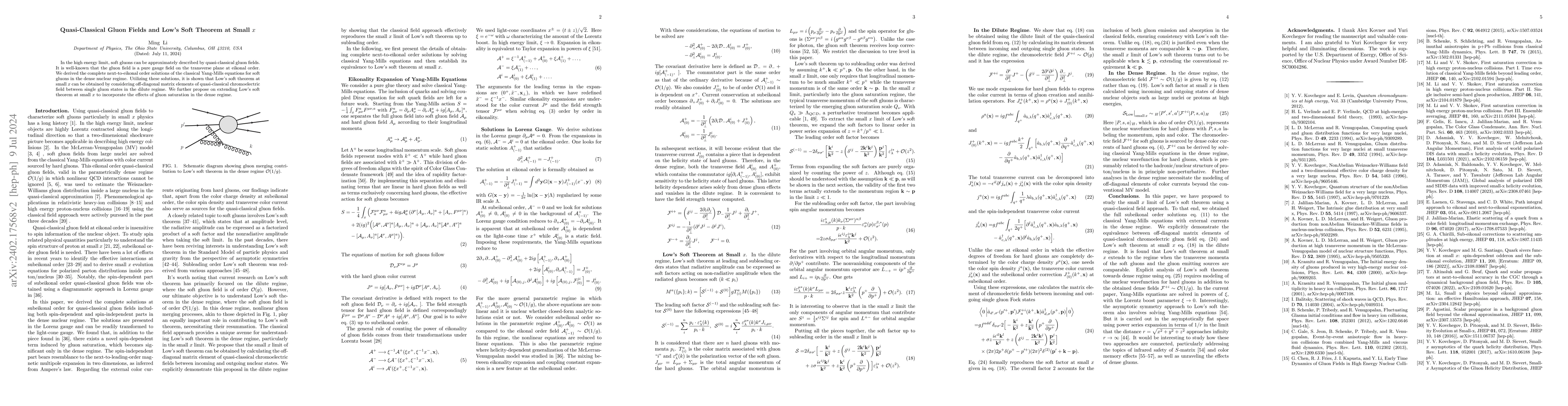 Thumbnail for Quasi-Classical Gluon Fields and Low's Soft Theorem at Small $x$