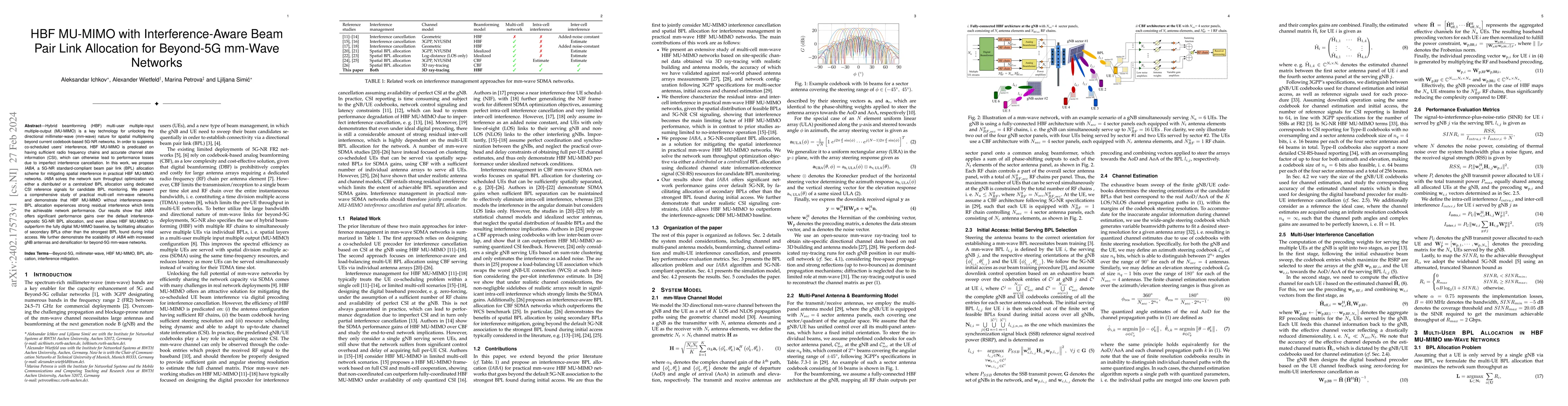 Thumbnail for HBF MU-MIMO with Interference-Aware Beam Pair Link Allocation for
  Beyond-5G mm-Wave Networks
