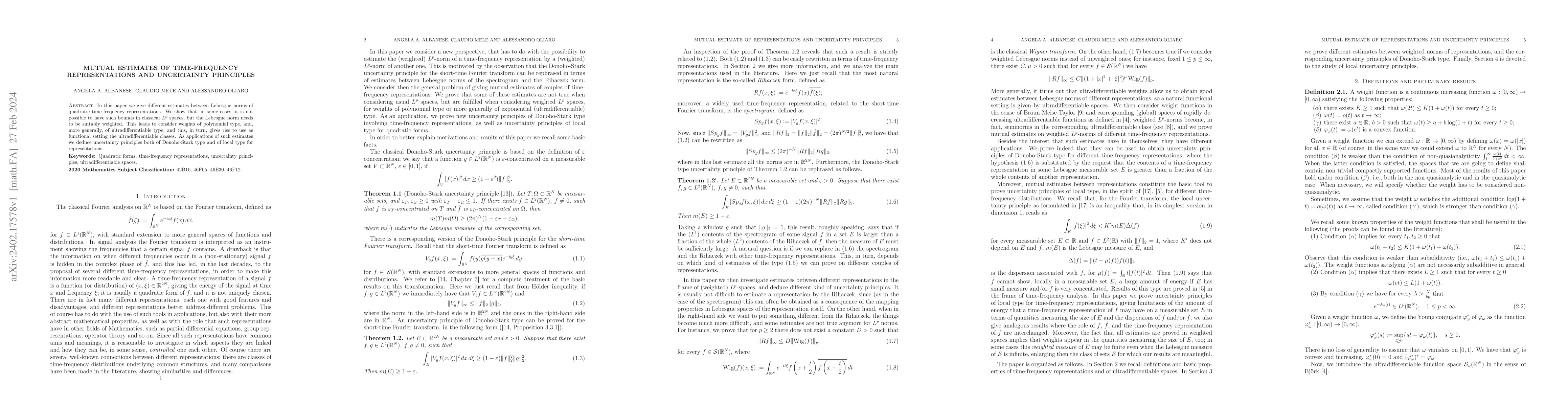 Thumbnail for Mutual estimates of time-frequency representations and uncertainty
  principles