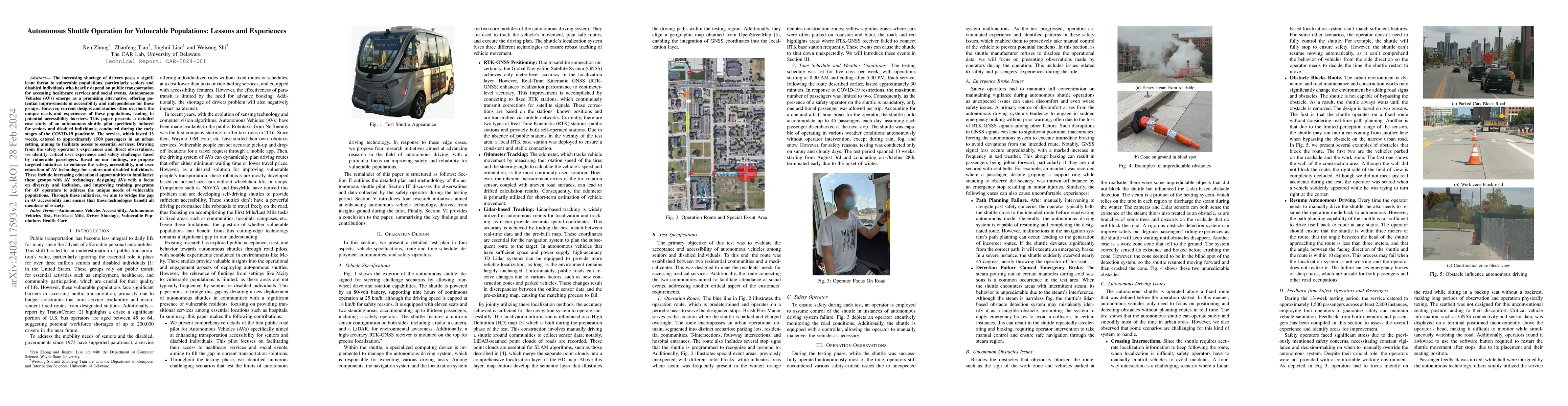 Thumbnail for Autonomous Shuttle Operation for Vulnerable Populations: Lessons and
  Experiences