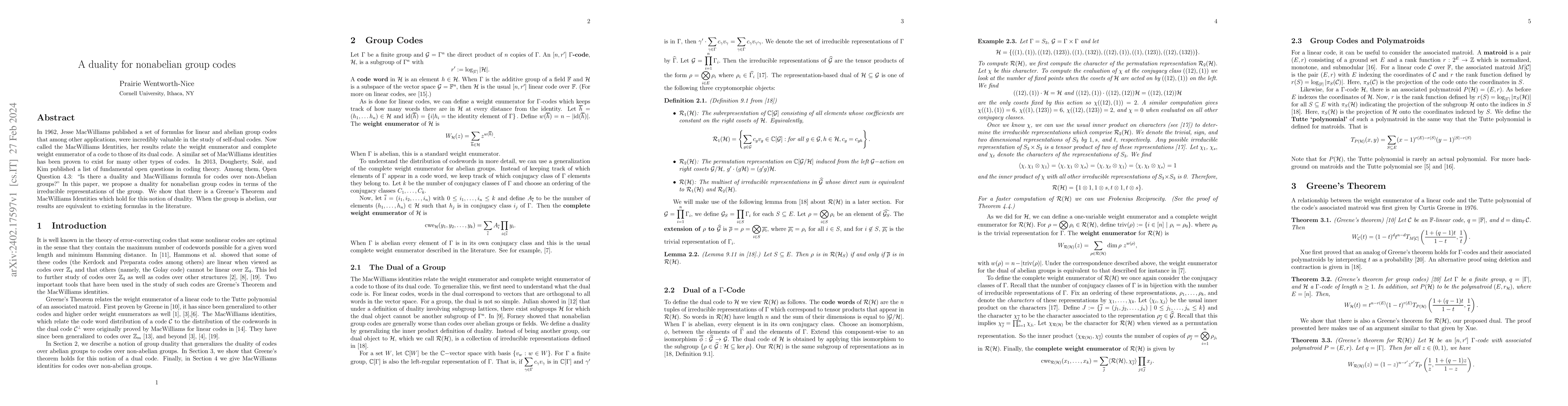 Thumbnail for A duality for nonabelian group codes