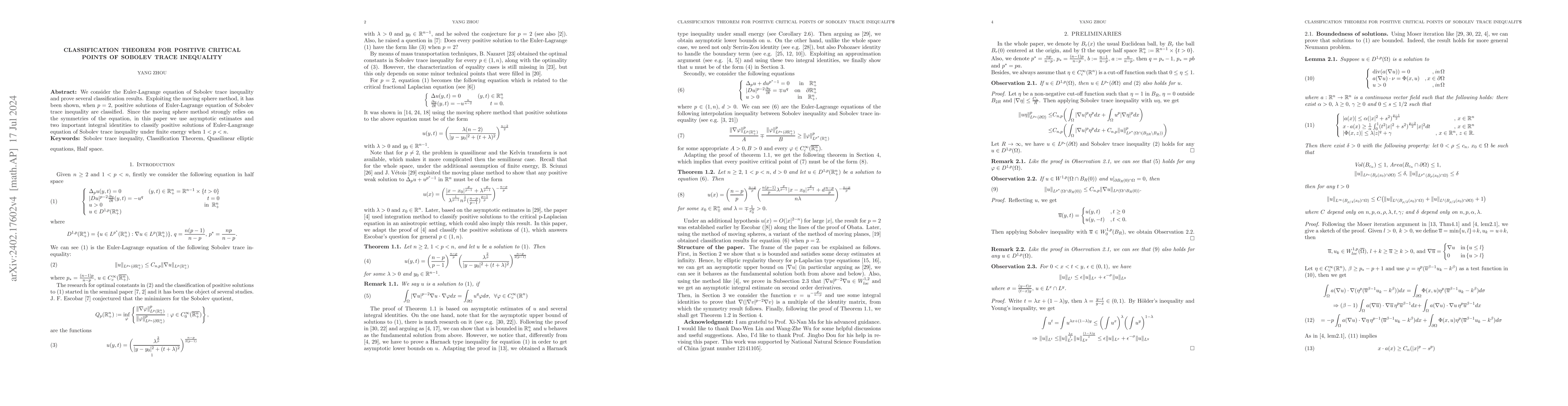 Thumbnail for Classification Theorem For Positive Critical Points Of Sobolev Trace
  Inequality