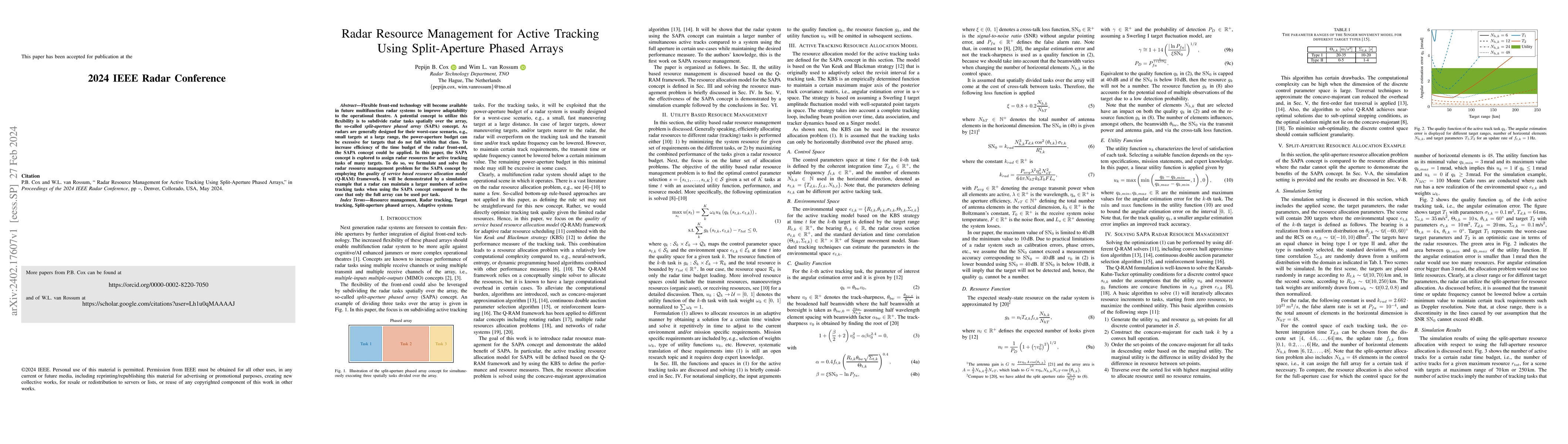 Thumbnail for Radar Resource Management for Active Tracking Using Split-Aperture
  Phased Arrays