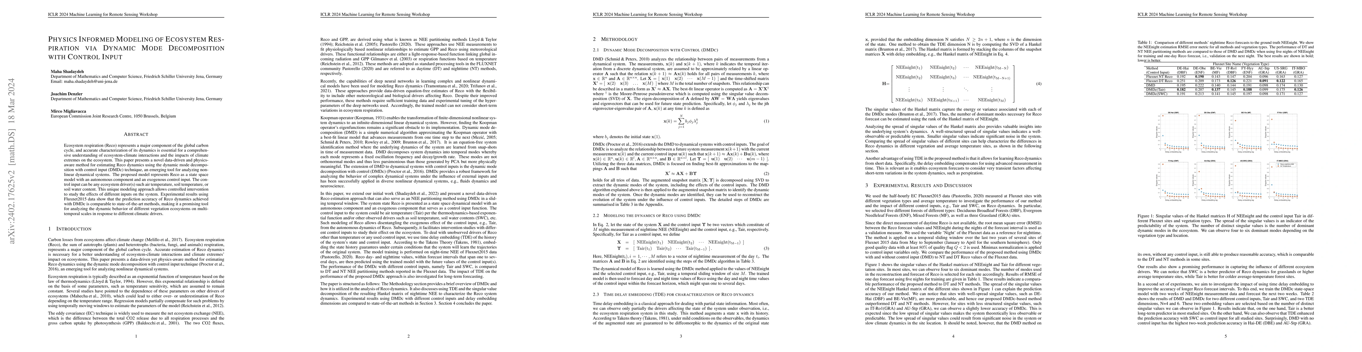 Thumbnail for Physics Informed Modeling of Ecosystem Respiration via Dynamic Mode
  Decomposition with Control Input