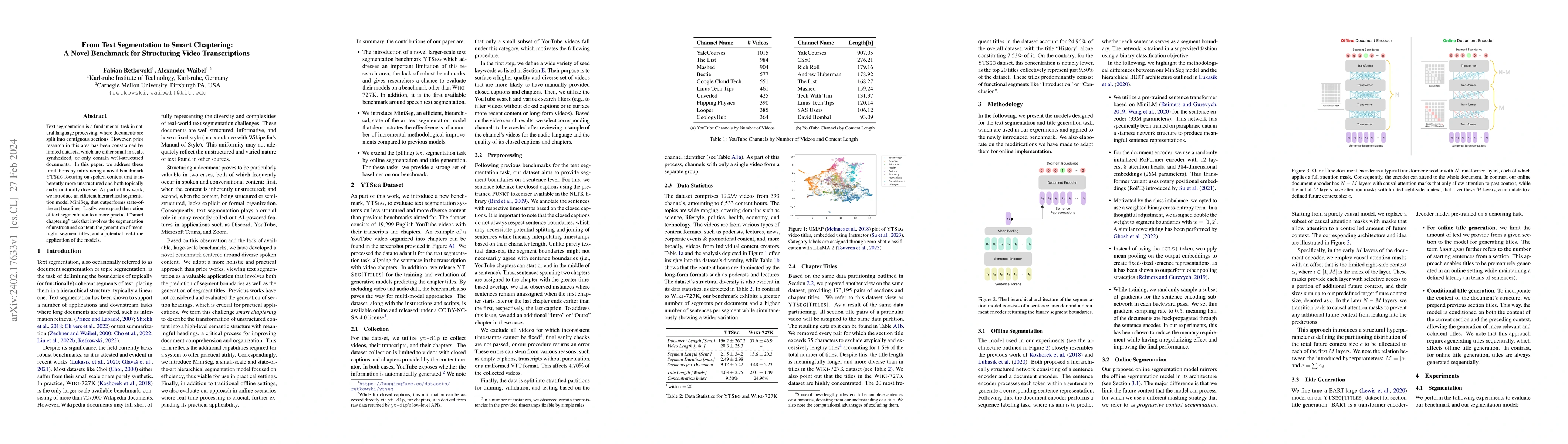 Thumbnail for From Text Segmentation to Smart Chaptering: A Novel Benchmark for
  Structuring Video Transcriptions