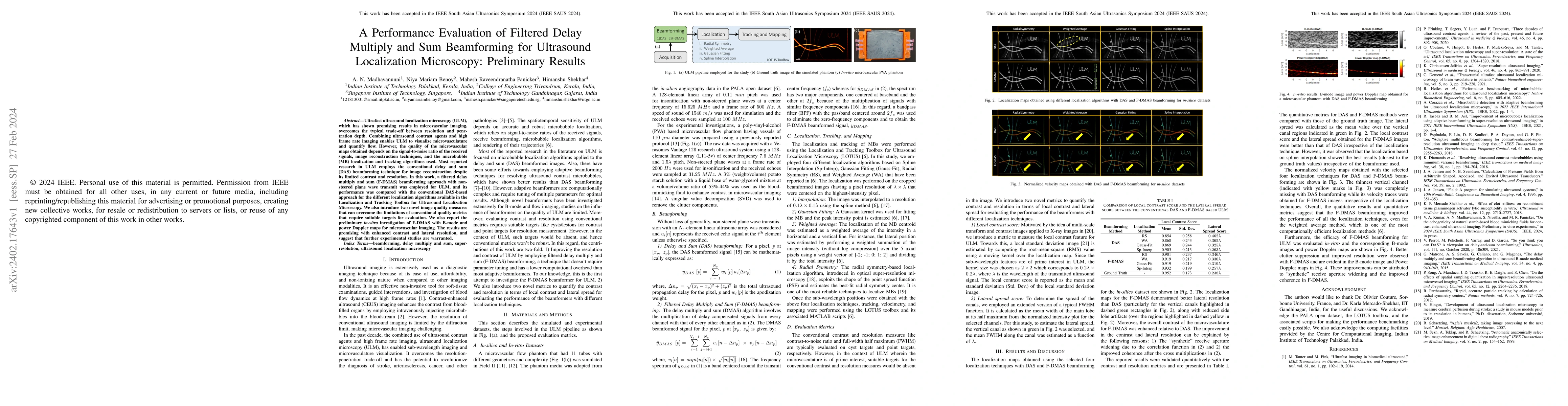 Thumbnail for A Performance Evaluation of Filtered Delay Multiply and Sum Beamforming
  for Ultrasound Localization Microscopy: Preliminary Results