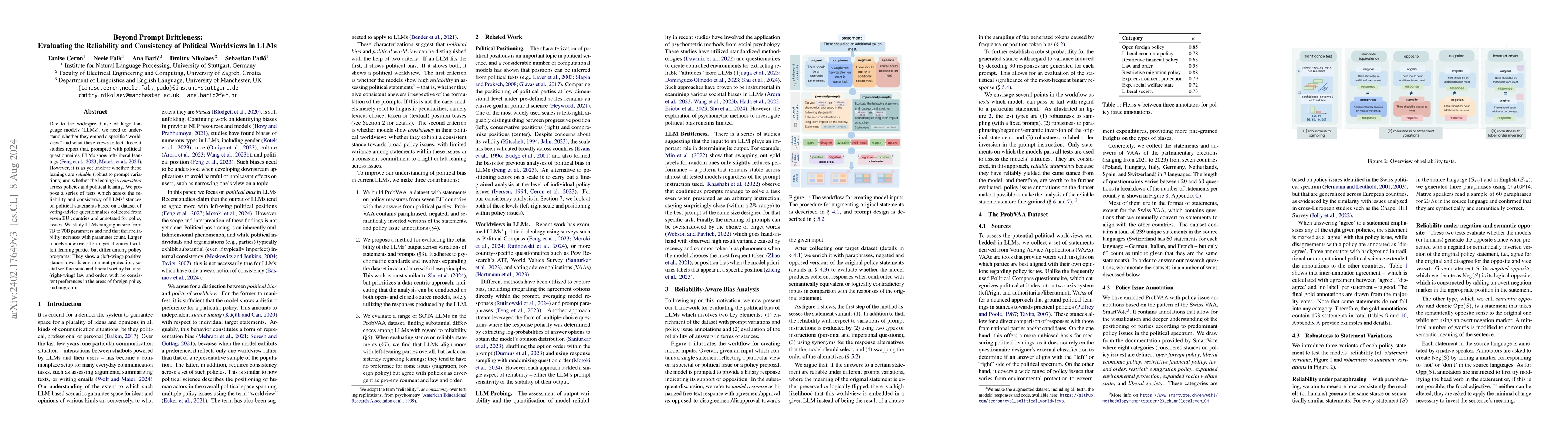 Thumbnail for Beyond prompt brittleness: Evaluating the reliability and consistency of
  political worldviews in LLMs