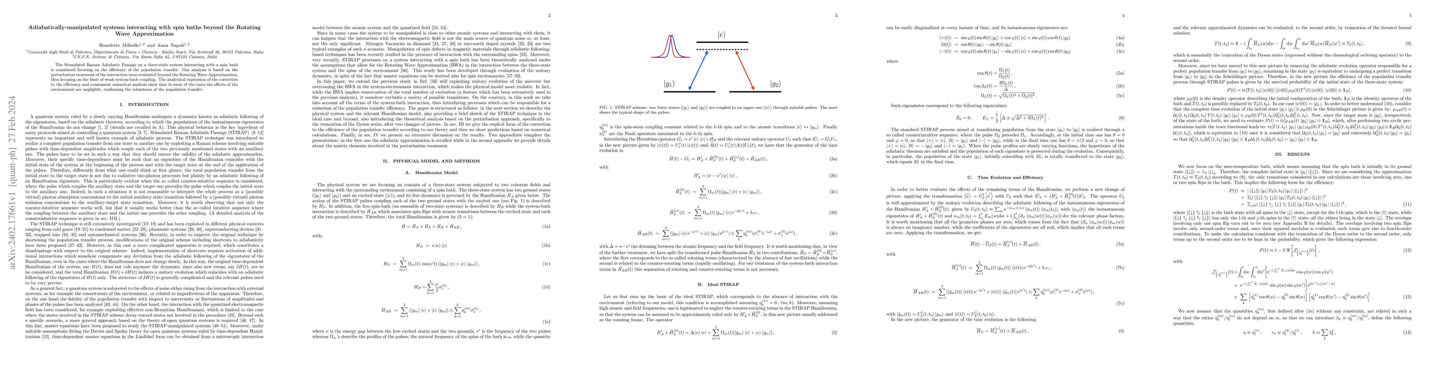 Thumbnail for Adiabatically-manipulated systems interacting with spin baths beyond the
  Rotating Wave Approximation