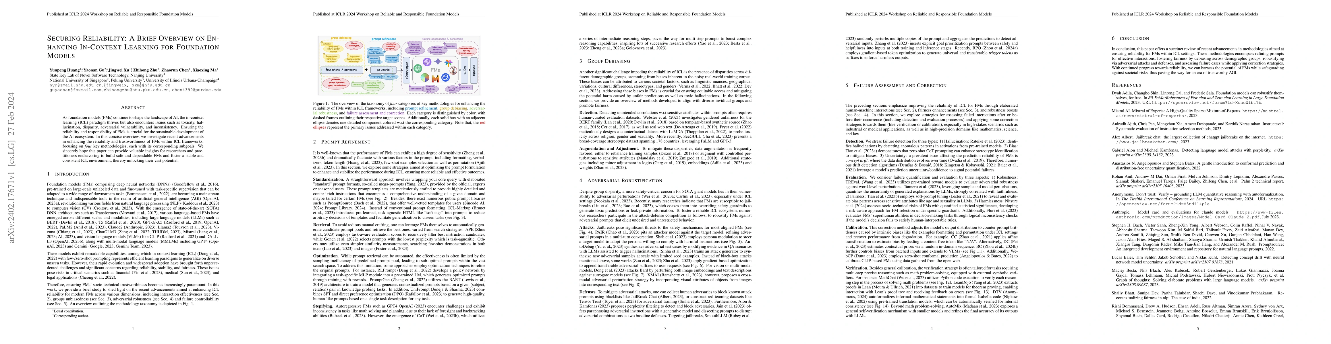 Thumbnail for Securing Reliability: A Brief Overview on Enhancing In-Context Learning
  for Foundation Models