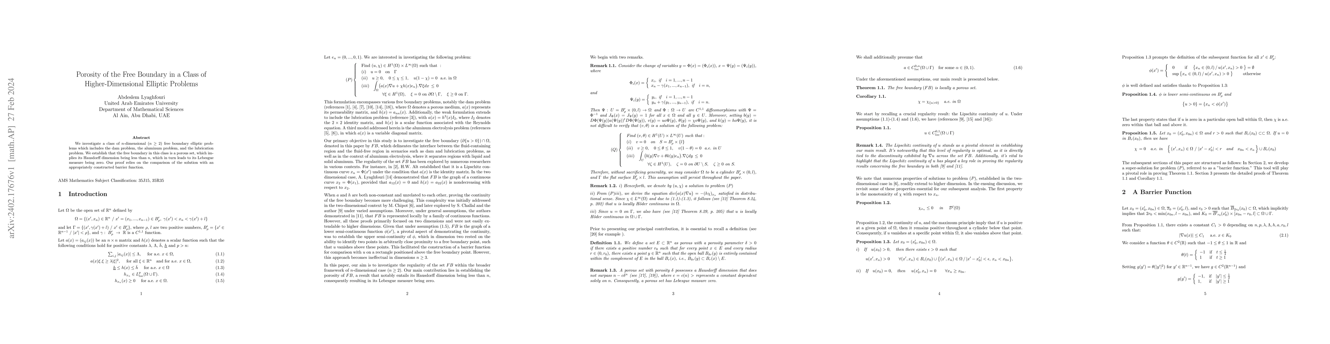 Thumbnail for Porosity of the Free Boundary in a Class of Higher-Dimensional Elliptic
  Problems