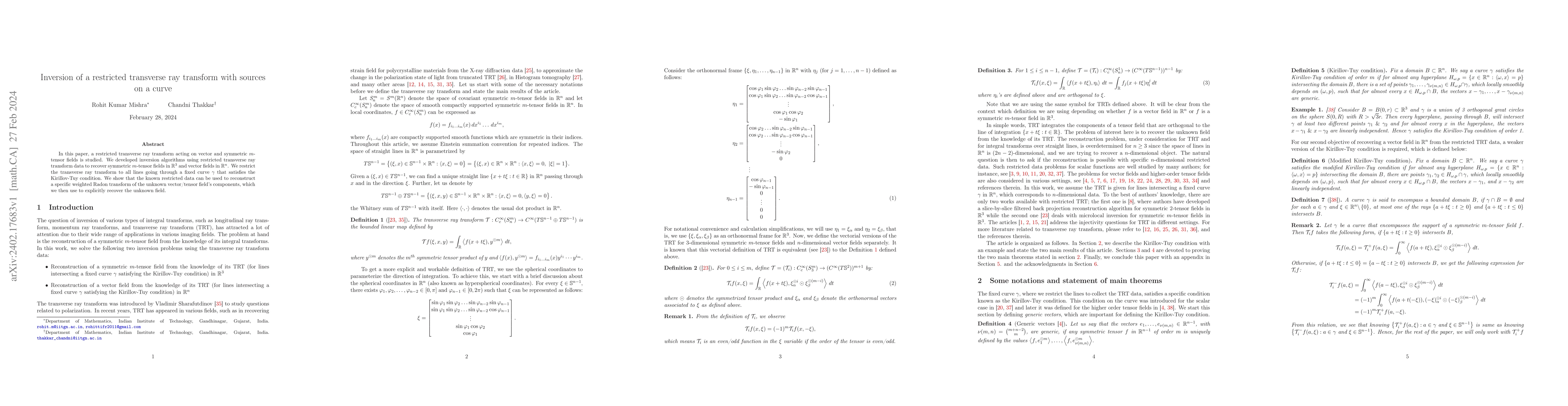 Thumbnail for Inversion of a restricted transverse ray transform with sources on a
  curve