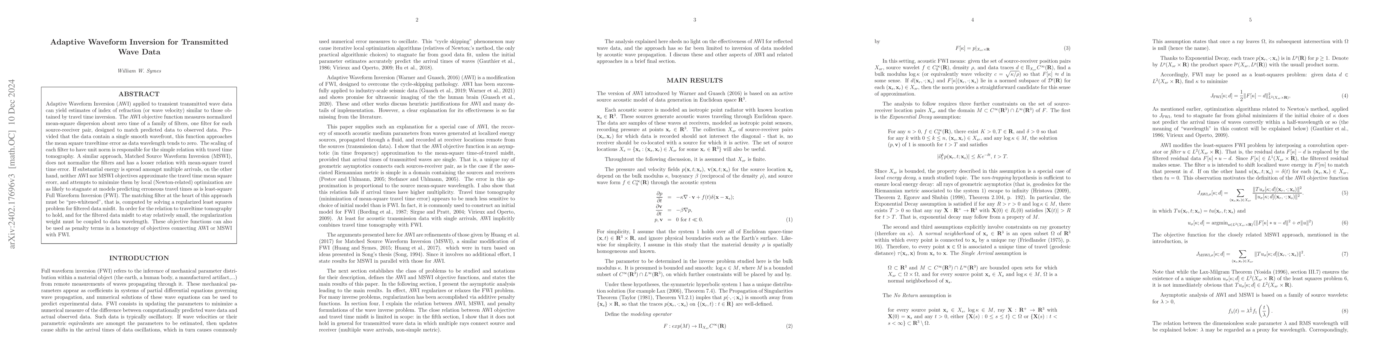 Thumbnail for Adaptive waveform inversion for transmitted wave data