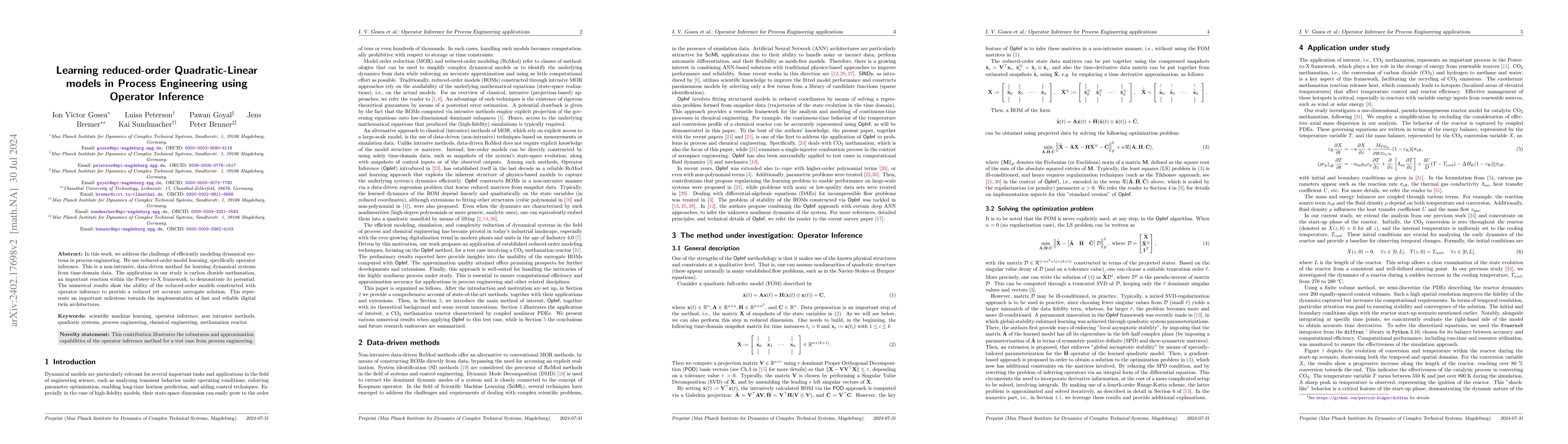 Thumbnail for Learning reduced-order Quadratic-Linear models in Process Engineering
  using Operator Inference