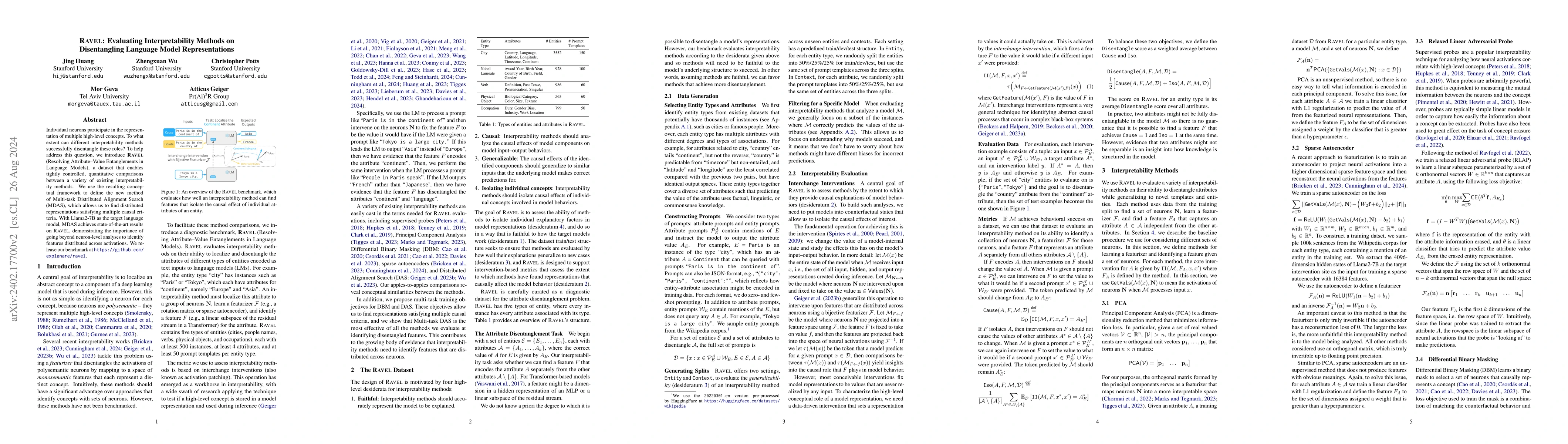 Thumbnail for RAVEL: Evaluating Interpretability Methods on Disentangling Language
  Model Representations