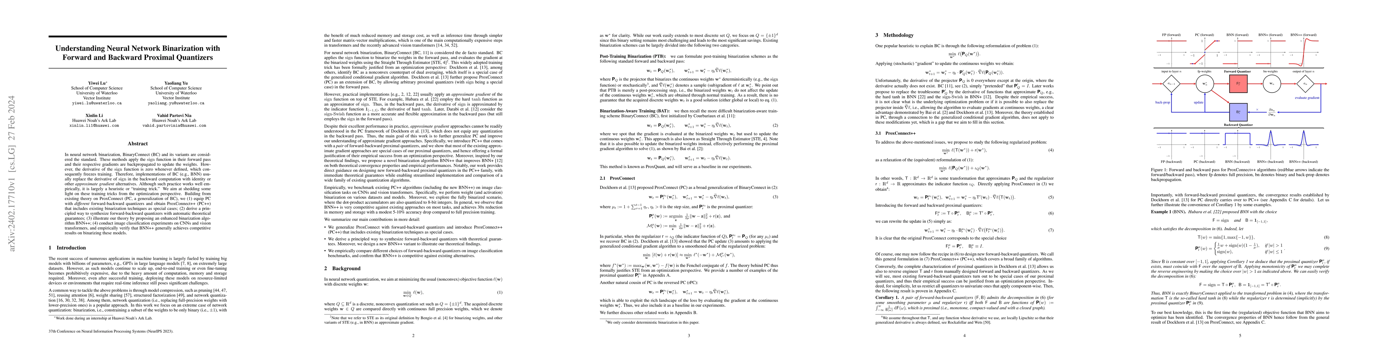Thumbnail for Understanding Neural Network Binarization with Forward and Backward
  Proximal Quantizers