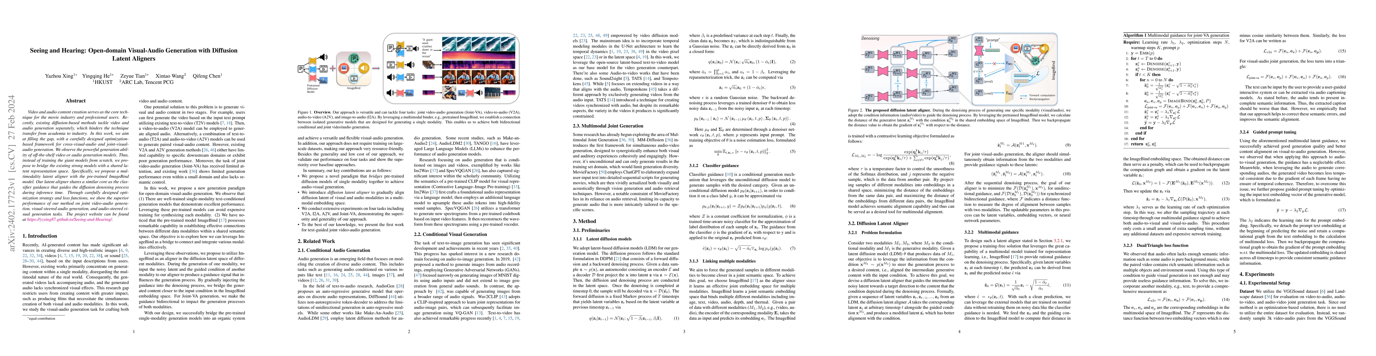 Thumbnail for Seeing and Hearing: Open-domain Visual-Audio Generation with Diffusion
  Latent Aligners