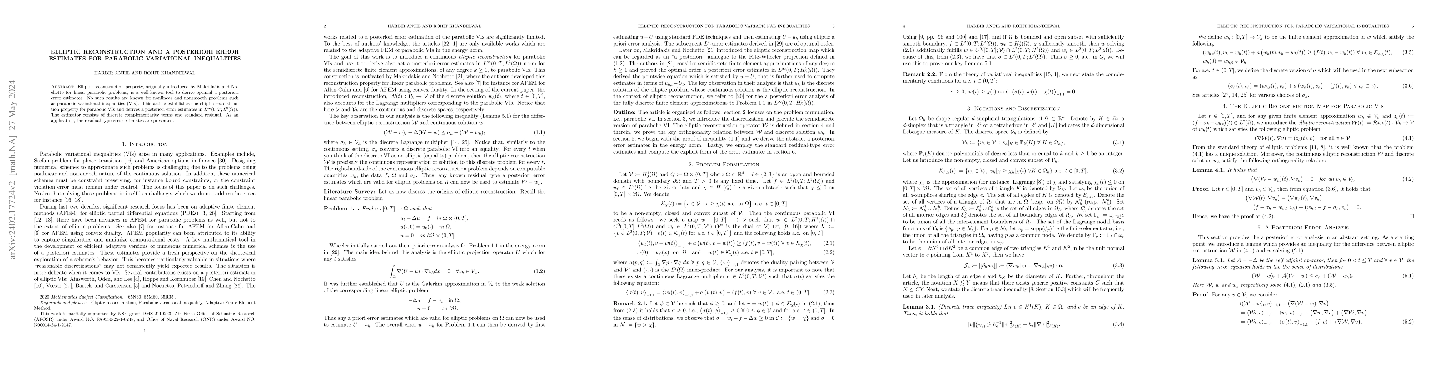 Thumbnail for Elliptic Reconstruction and A Posteriori Error Estimates for Parabolic
  Variational Inequalities