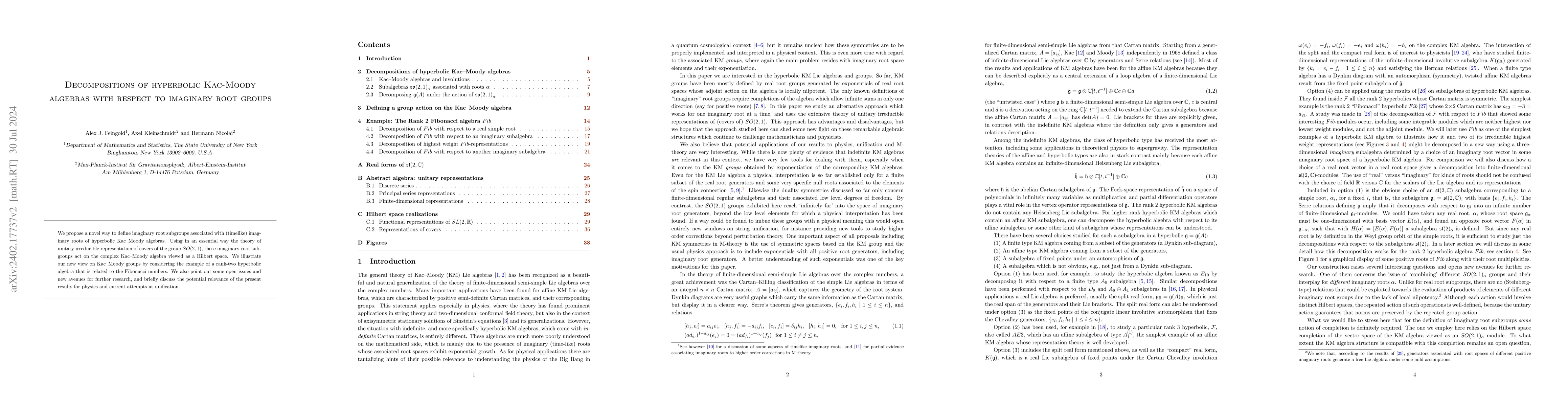 Thumbnail for Decompositions of hyperbolic Kac-Moody algebras with respect to
  imaginary root groups