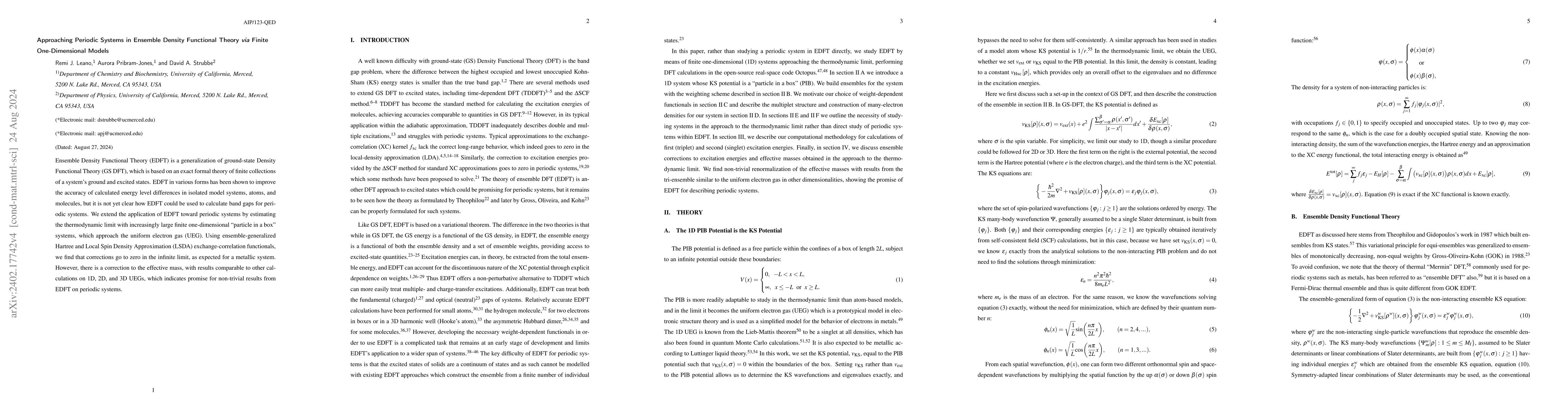 Thumbnail for Approaching Periodic Systems in Ensemble Density Functional Theory via
  Finite One-Dimensional Models