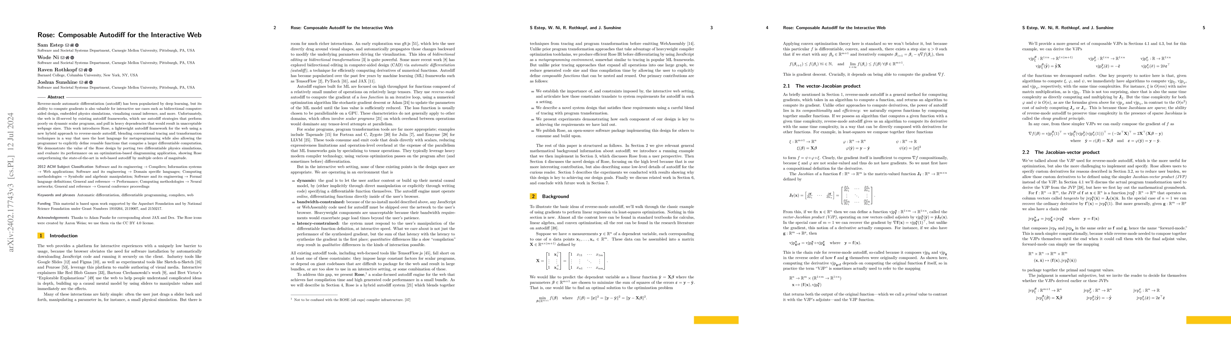 Thumbnail for Rose: Composable Autodiff for the Interactive Web