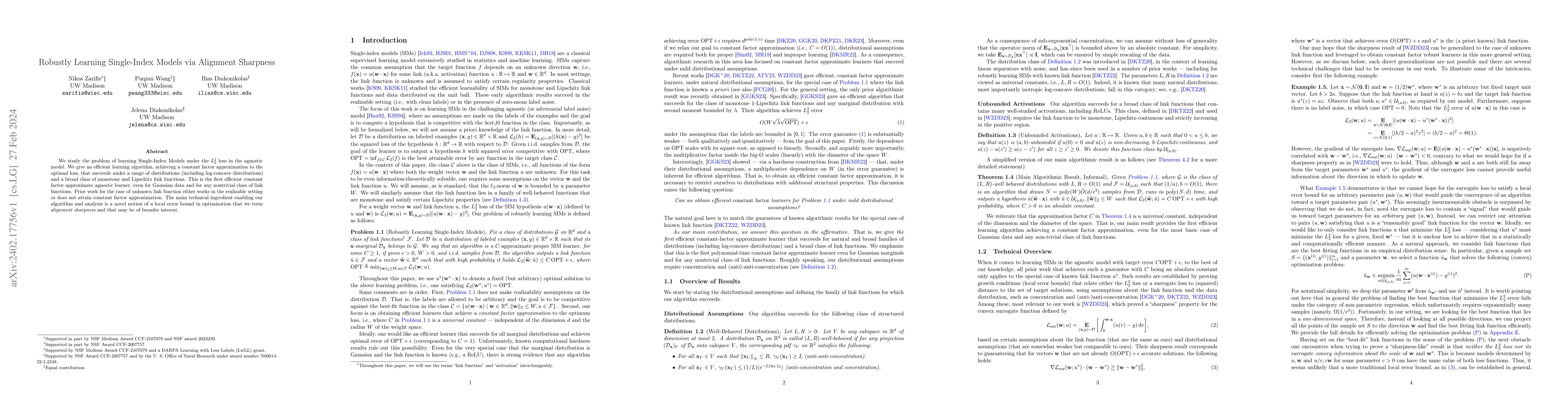 Thumbnail for Robustly Learning Single-Index Models via Alignment Sharpness