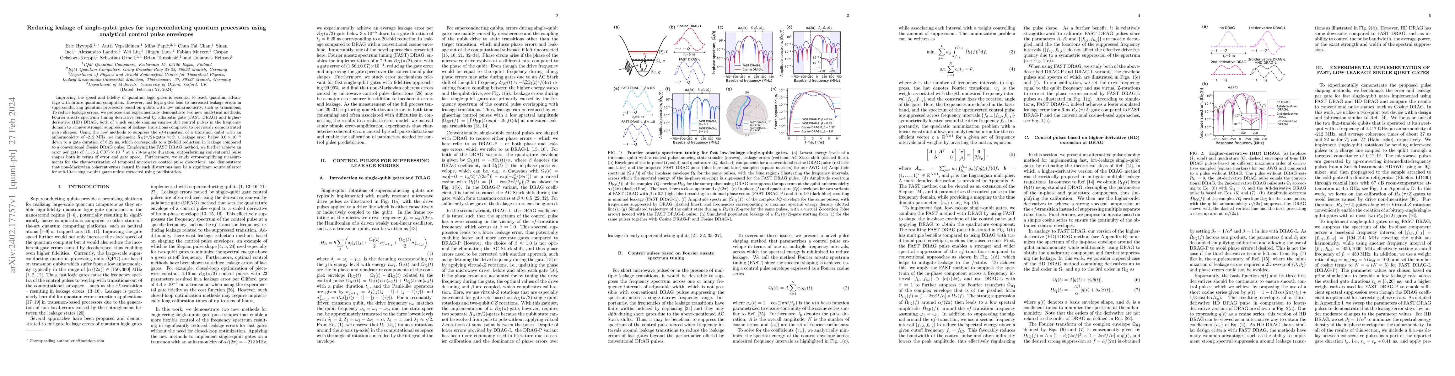 Thumbnail for Reducing leakage of single-qubit gates for superconducting quantum
  processors using analytical control pulse envelopes