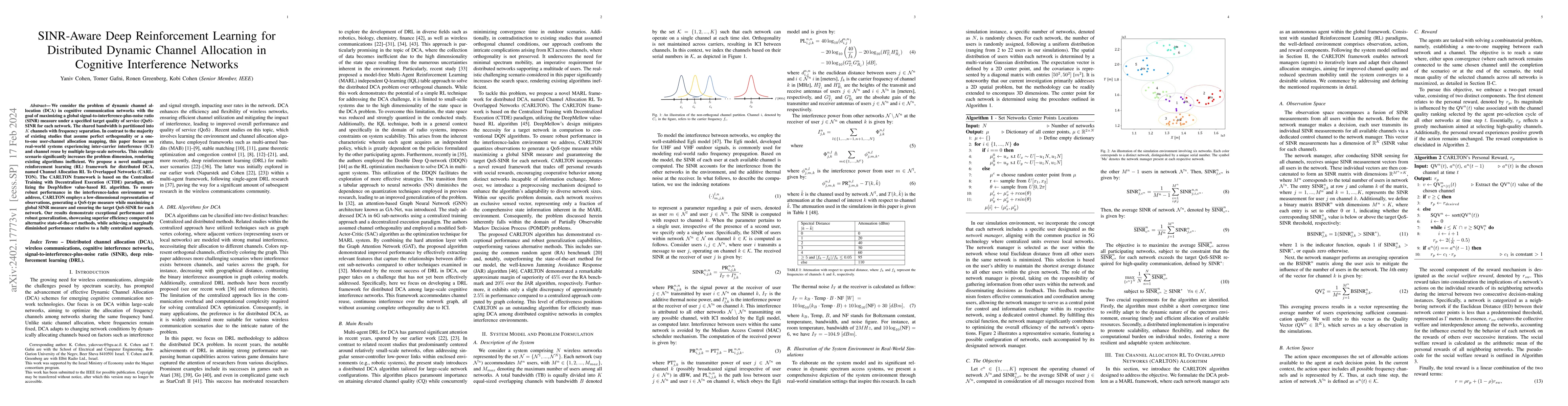 Thumbnail for SINR-Aware Deep Reinforcement Learning for Distributed Dynamic Channel
  Allocation in Cognitive Interference Networks