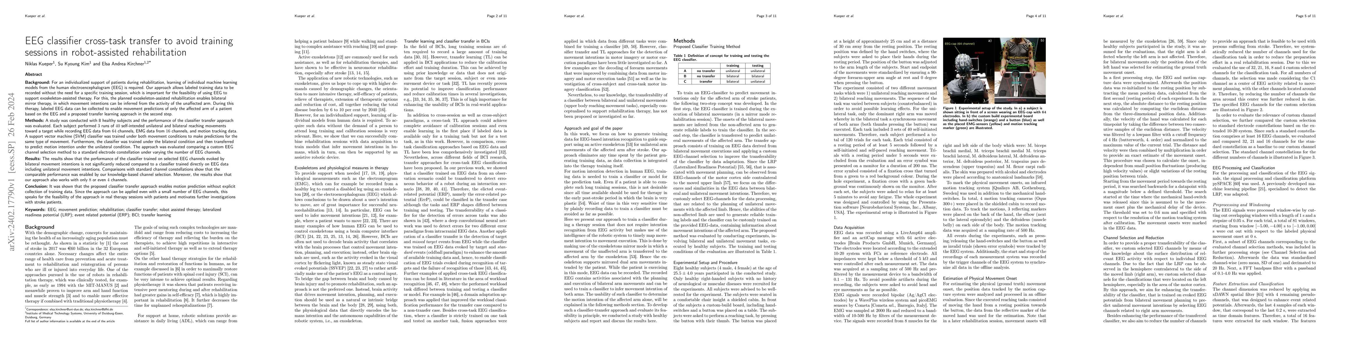 Thumbnail for EEG classifier cross-task transfer to avoid training sessions in
  robot-assisted rehabilitation